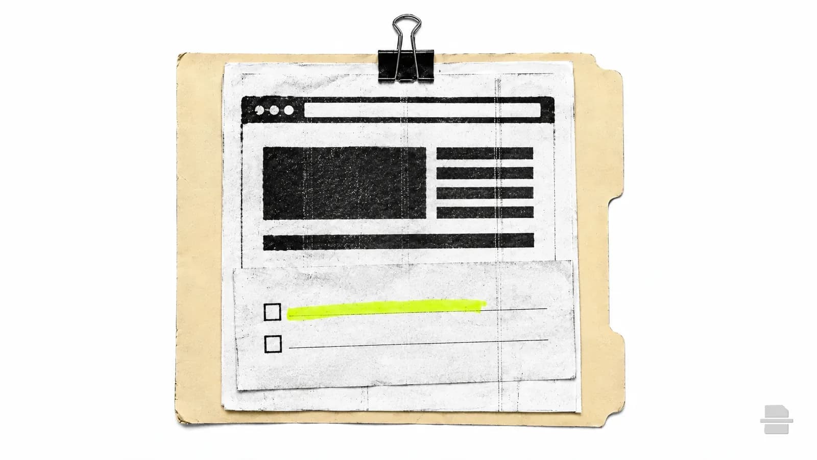 Photocopy-style paste-up of a printed browser window with a blank consent slip and two empty tick boxes