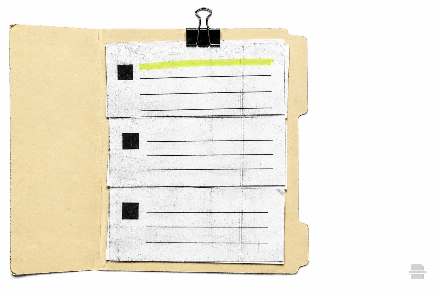 Photocopy-style paste-up of three ticked opt-out slips in a manila folder